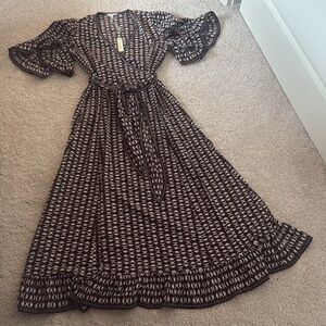 Max Studio Elegant Black/Wine/Cream Dress